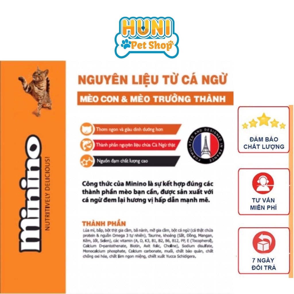 Thức ăn cho mèo Minino con &amp; trưởng thành hạt đồ ăn cho mèo mọi lứa tuổi vị CÁ NGỪ 1.3kg - Huni petshop