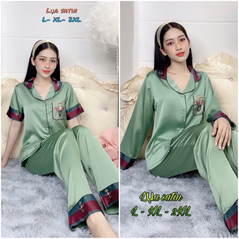 Mi Cần Thơ, size L < 55kg 🎀 Bộ PIJAMA LỤA SATIN PHỐI tay ngắn, tay dài, có túi quần