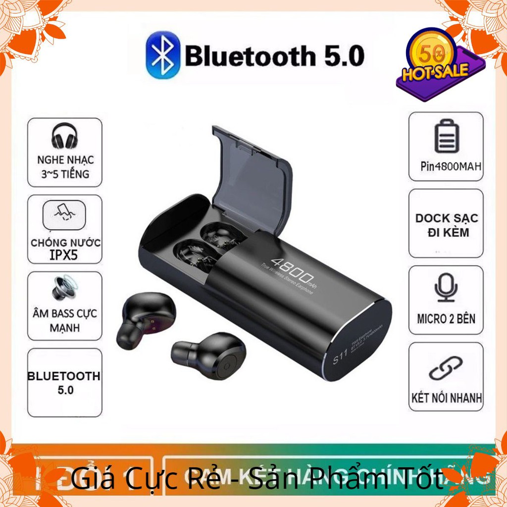 Tai nghe Bluetooth Không Dây Nhét Tai Kiêm Sạc Dự Phòng Amoi S11 TWS Nâng Cấp Hơn i7, i9, i12, F9, F9 Pro