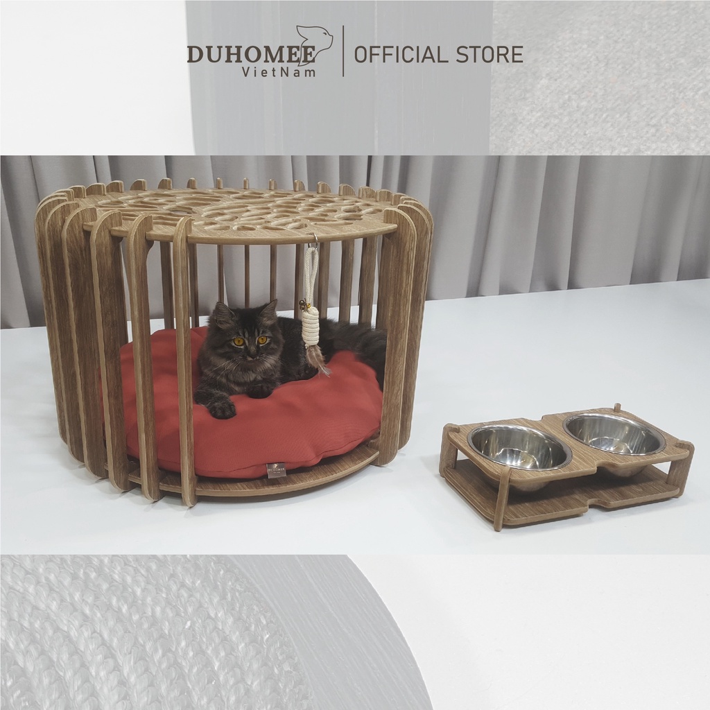 Nhà thú cưng gỗ lắp ghép kèm đệm dành cho thú cưng chó mèo sang trọng | Nhà giam 2 tầng CATCA