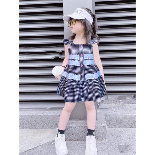 Đầm Bé Gái Mùa Hè ,Váy 2 Dây Cánh Tiên Phối Ren Dễ Thương Cho Bé Size 10-40kg