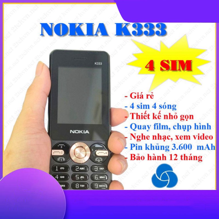 SALE KHÔ MÁU Điện thoại 4 sim NOKIA K333 - Thiết kế nhỏ gọn, bảo hành 12 tháng SALE KHÔ MÁU