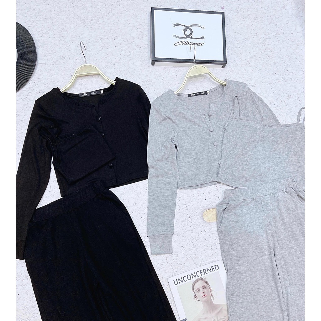 SET QUẦN SUÔNG ÁO CARDIGAN CÚCBỌC