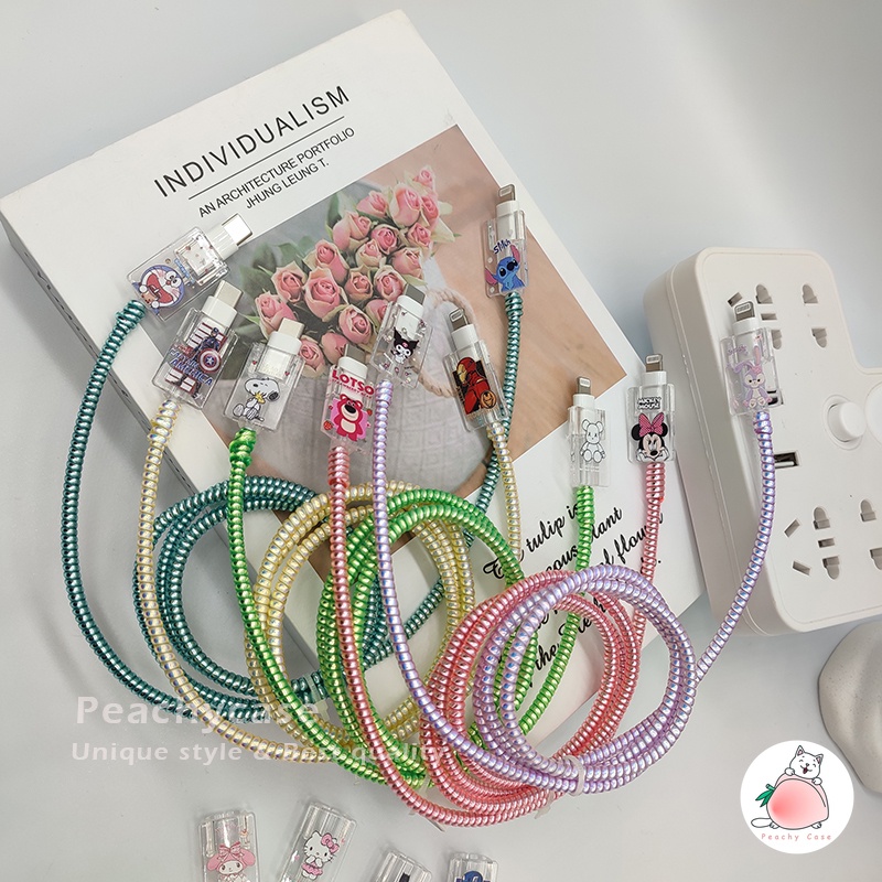 Phụ Kiện Bảo Vệ Dây Cáp Sạc USB Type-C Android Bằng Nhựa Trong Suốt Hình Chuột Mickey Dễ Thương Thông Dụng
