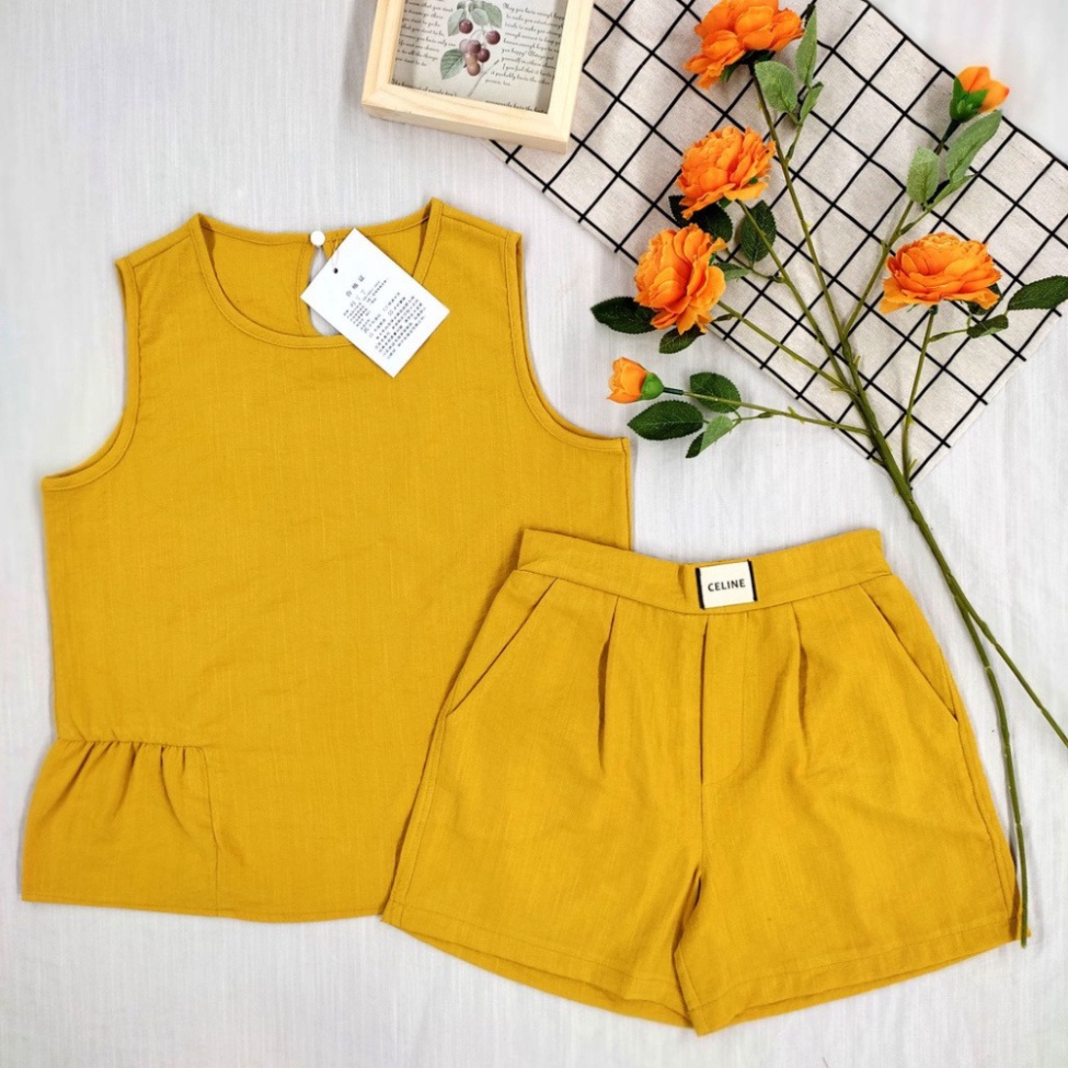 Đồ Bộ Nữ Mặc Nhà, Áo Sát Nách, Quần Có Cạp Chun Phía Sau, Vải Đũi Không Nhăn, Mềm, Mát, Mịn  Size từ 38 - 70kg