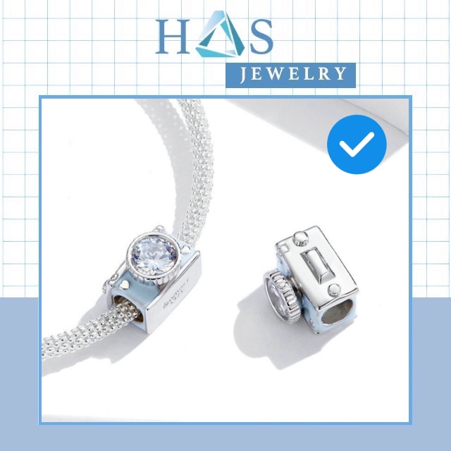Charm bạc H.A.S hình máy ảnh màu xanh - Hạt charm bạc thời trang