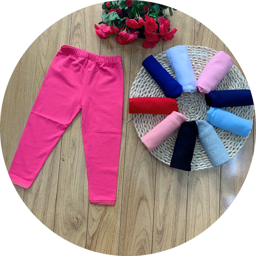 [VẢI XUẤT DƯ XỊN] SET 3 QUẦN LEGGING TRƠN DÀI/ QUẦN DÀI THUN COTTON 4 CHIỀU CHO BÉ GÁI 9-41KG