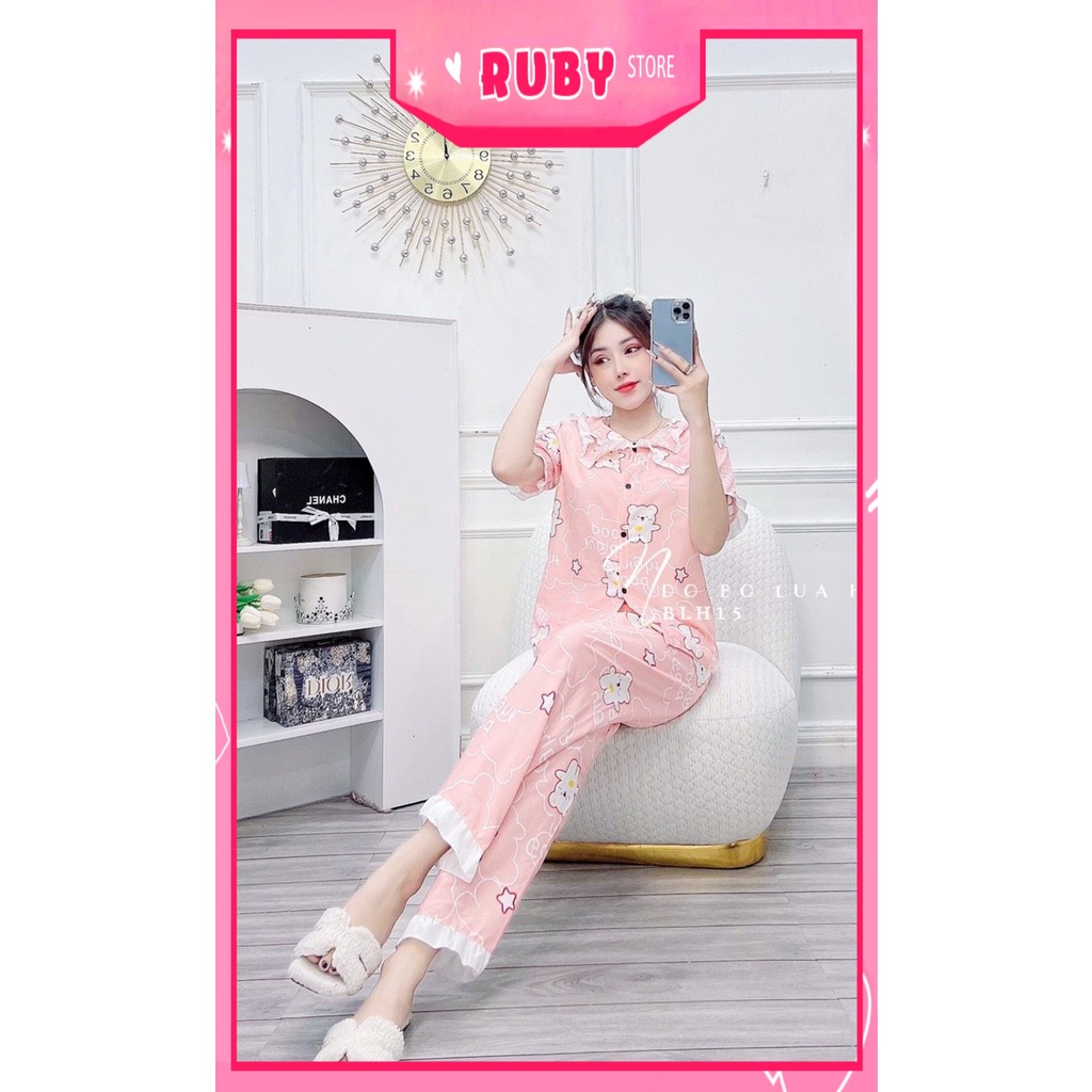 Đồ bộ nữ mặc nhà ịn hình gấu hoạt hình dễ thương chất kate mềm mát BLH15