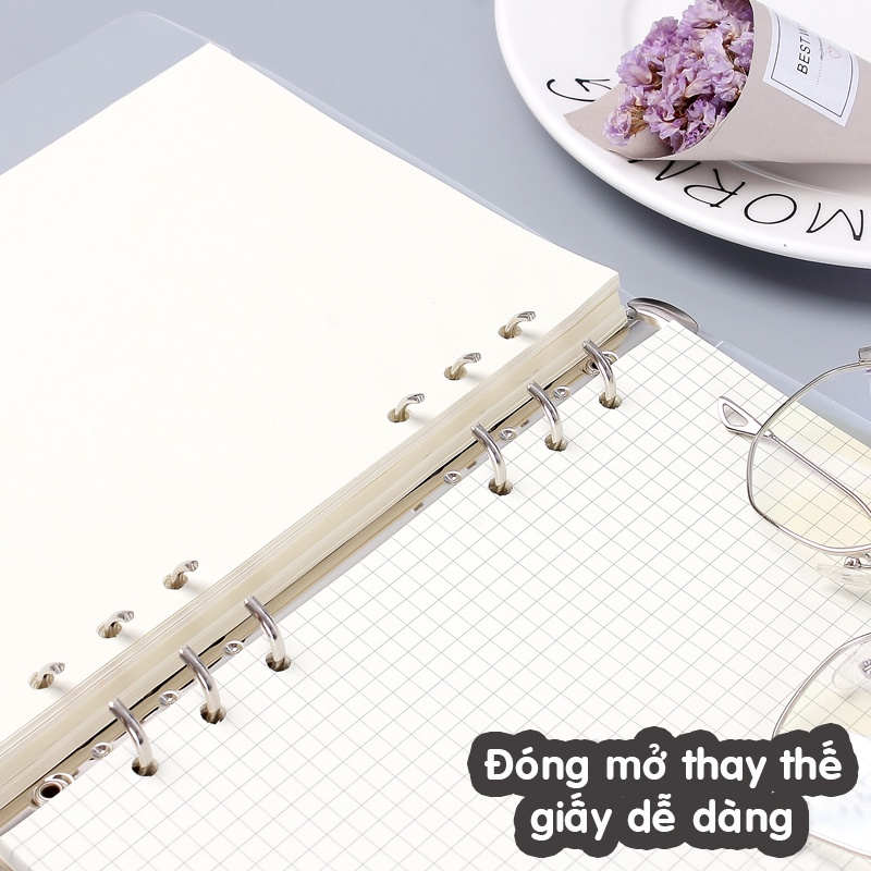 Sổ còng B5 A5 , bìa còng , giấy refill vuông ngang 60 tờ áy inox bullet journal