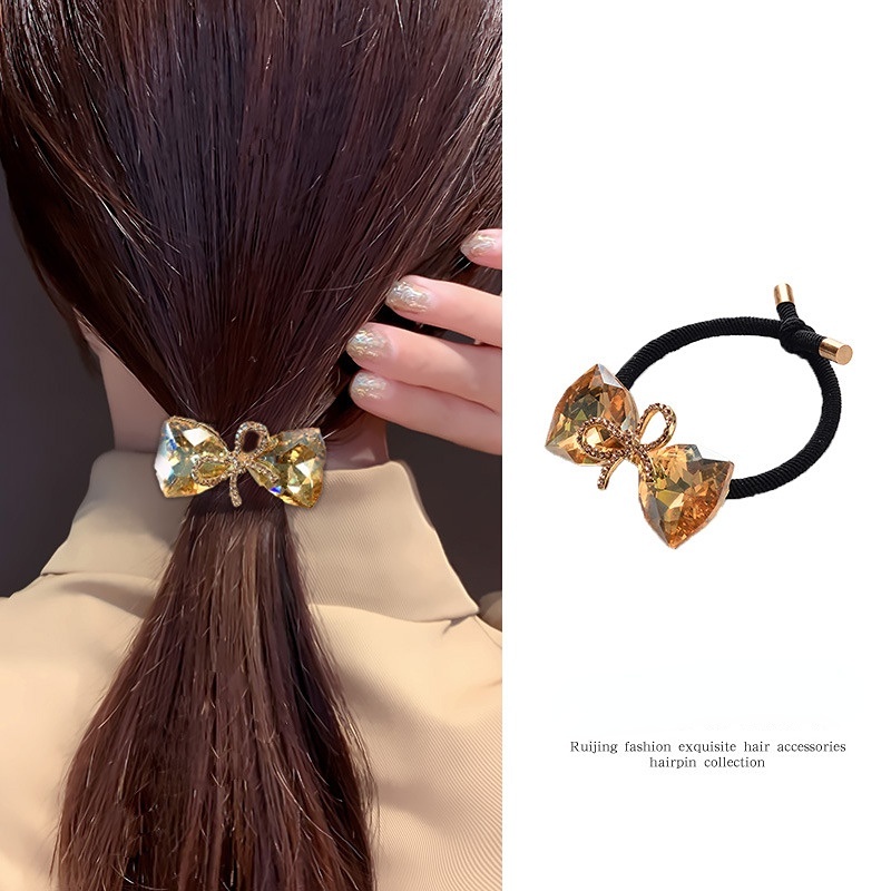 Dây Cột Tóc Cao Su Co Giãn Đính Đá Pha Lê Màu Đen Phong Cách Hàn Quốc 2022 Thời Trang Cho Nữ