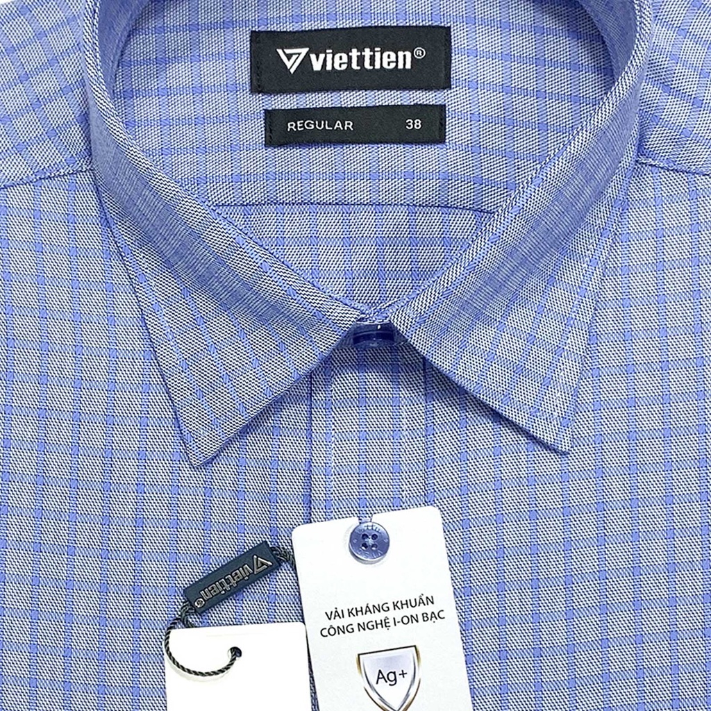 Viettien - Áo sơ mi nam ngắn tay ca rô vạ bầu 1R0341 fom regular - Áo sơ mi nam công sở Việt Tiến
