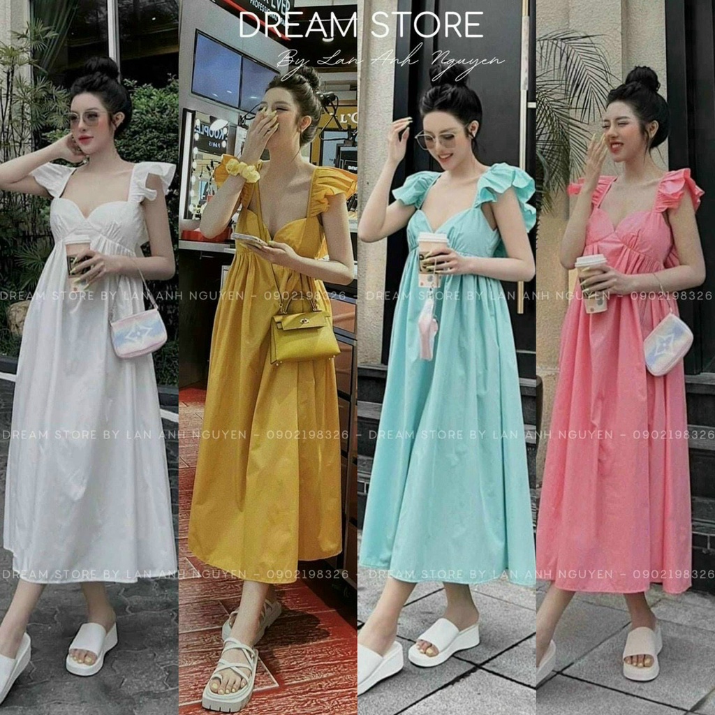 [9.9 Sales Freeship] Đầm maxi dáng dài đi biển, đầm tiểu thư cánh tiên có mút ngực dáng xòe nhiều màu sắc xinh xắn dx