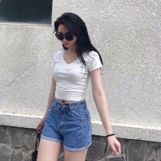 QUẦN SHORT JEANS TRƠN LƯNG CAO (100% ảnh thật)
