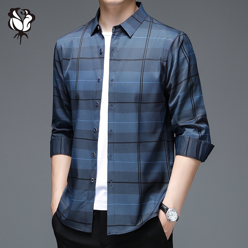 Áo sơ mi dài tay sọc ca rô độc đáo thời trang công sở cho nam với 5 màu lựa chọn