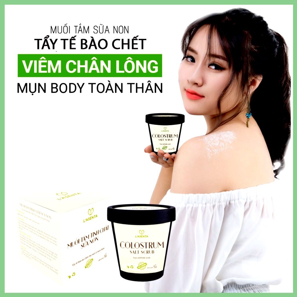 Tẩy Tế Bào Da Chết Body, Hết Mụn Lưng, Viêm Nang Lông - Muối Tắm Tinh Chất Sữa Non Colostrum Salt Scrub L'asenta 200 gam | BigBuy360 - bigbuy360.vn