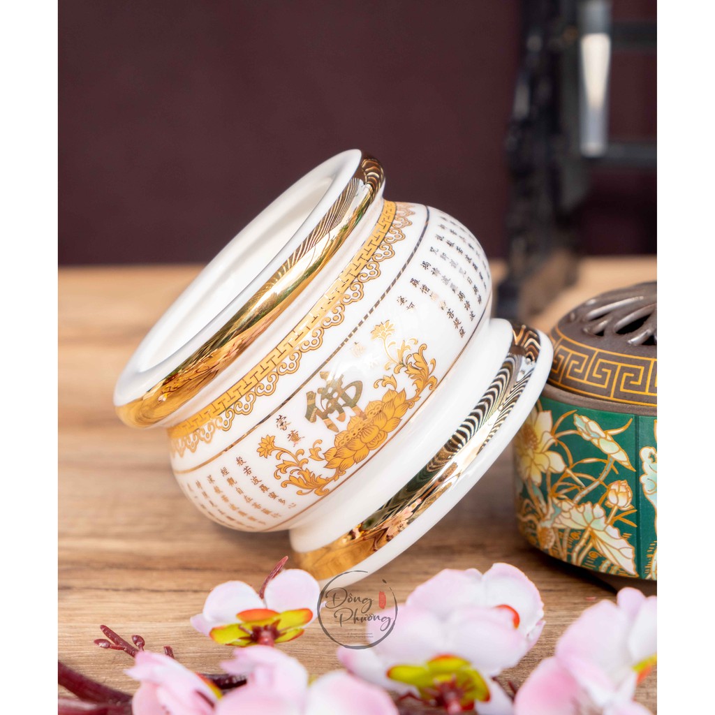 Lư Hương - Bát Hương Sứ Trắng Tâm Kinh Cao Cấp dùng cho thờ cúng