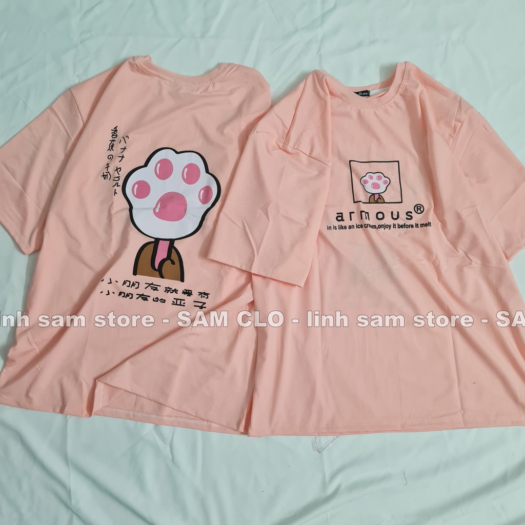 Áo thun tay lỡ nữ freesize phông form rộng dáng Unisex, mặc lớp, nhóm, cặp in chữ AR MOUS hình BÀN CHÂN MÈO màu hồng | BigBuy360 - bigbuy360.vn