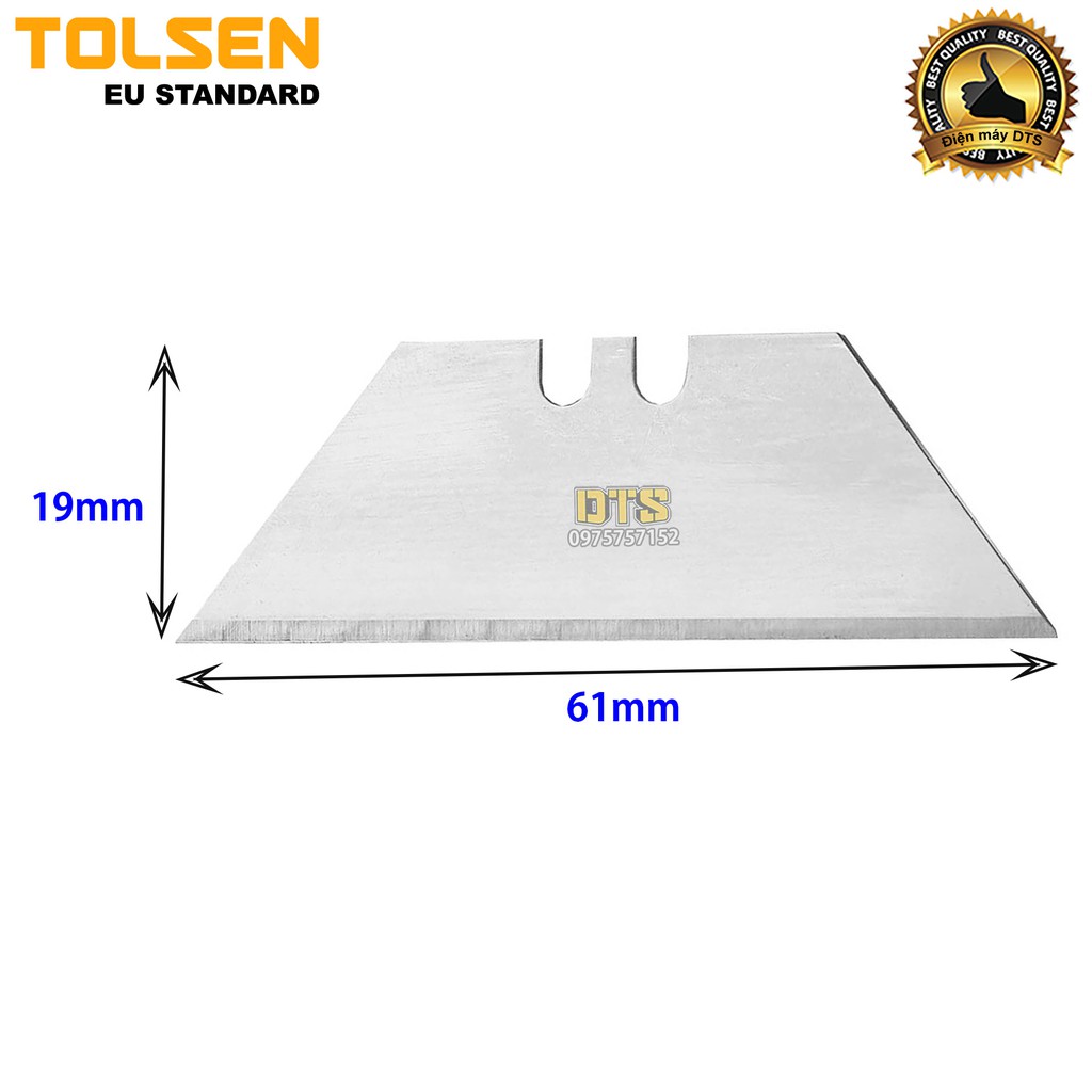 Hộp 10 lưỡi dao rọc cáp TOLSEN, lưỡi dao công nghiệp thép cao cấp SK5 61mm x 19mm - Tiêu chuẩn xuất khẩu châu Âu