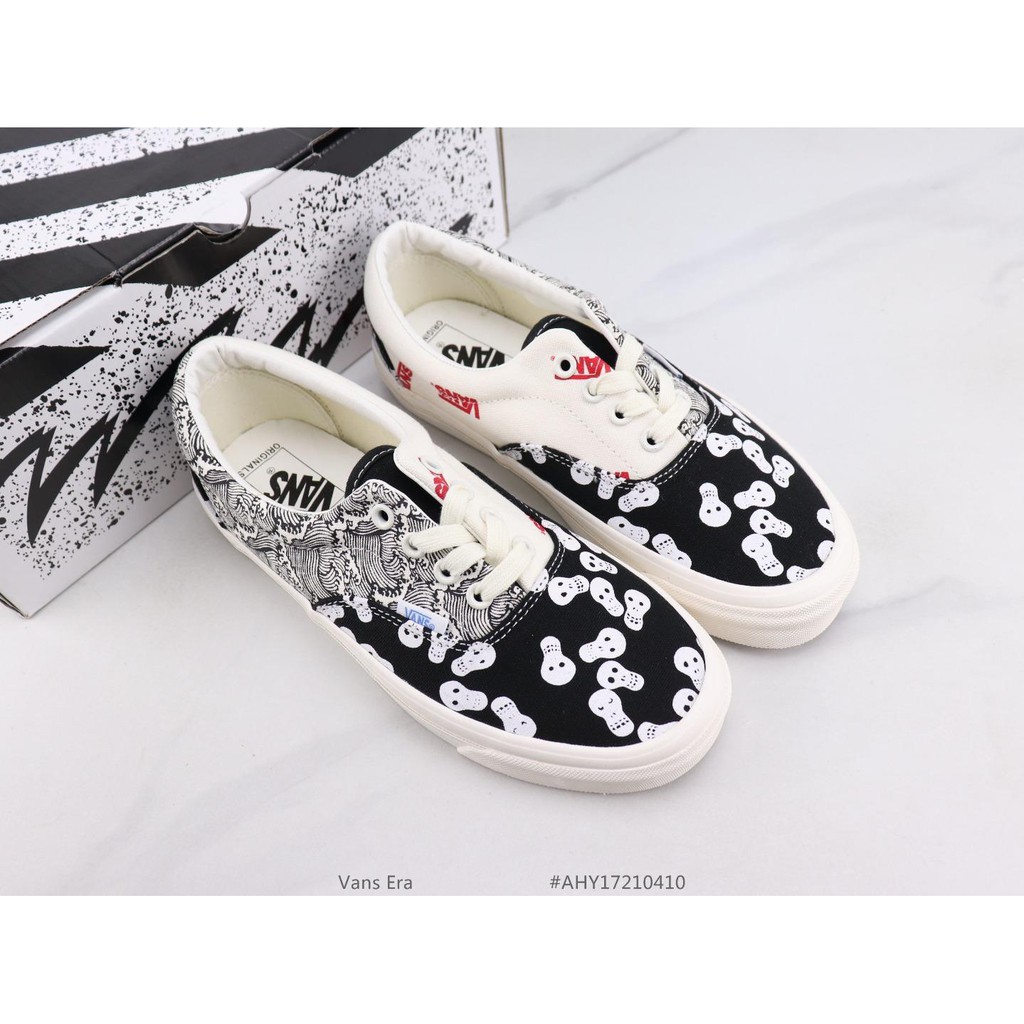 Vans Era Low Top Canvas Shoes Black and White Skull Canvas Material Size:35-39P85 Women's Sports Shoes Men's Sports Shoes