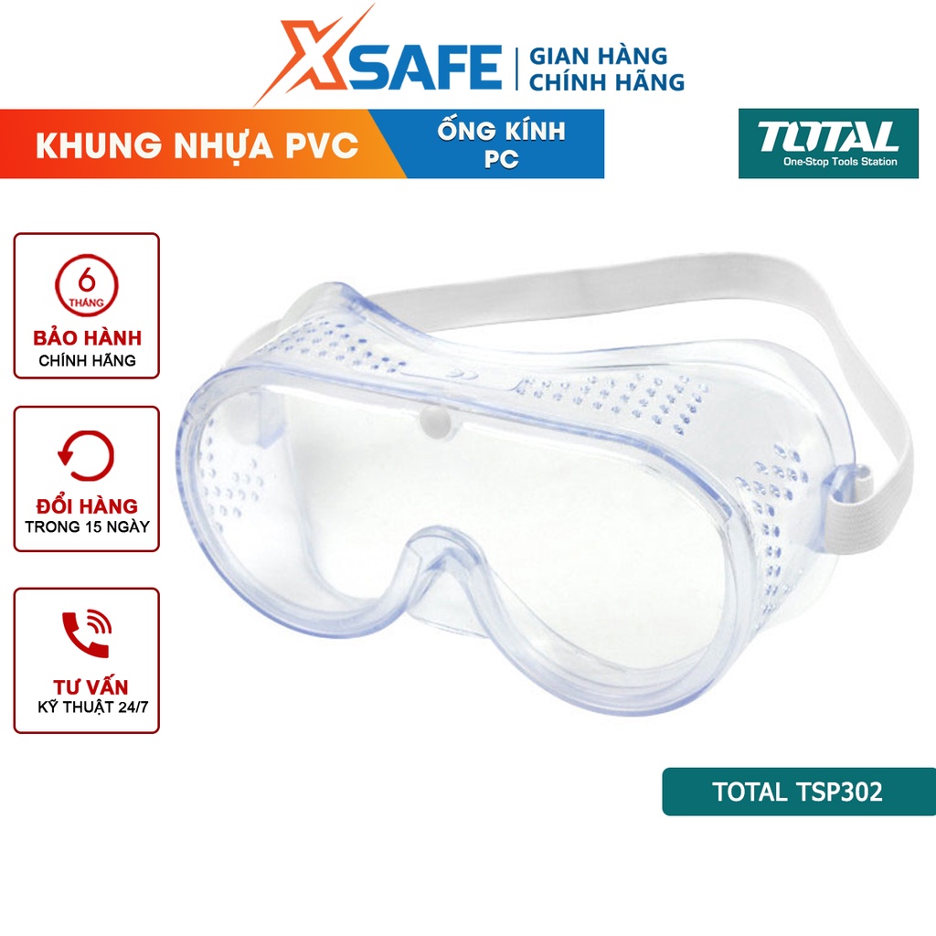 Kính bảo hộ lao động TOTAL TSP302 nhựa dẻo chống bụi, màu tròng kính trong suốt, khung PVC mềm và nhẹ - chính hãng