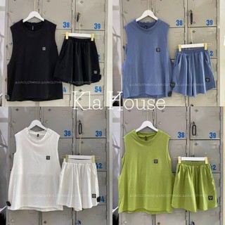 Set áo 3 lỗ nữ logo đầu bò, bộ ba lỗ tanktop nữ, gồm áo tanktop, quần đùi chất cotton BKA53