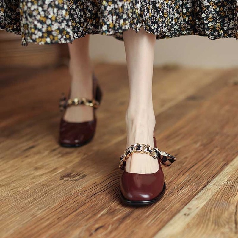 Giày cao gót IELGY mũi vuông bằng da bóng đơn giản cho nữ