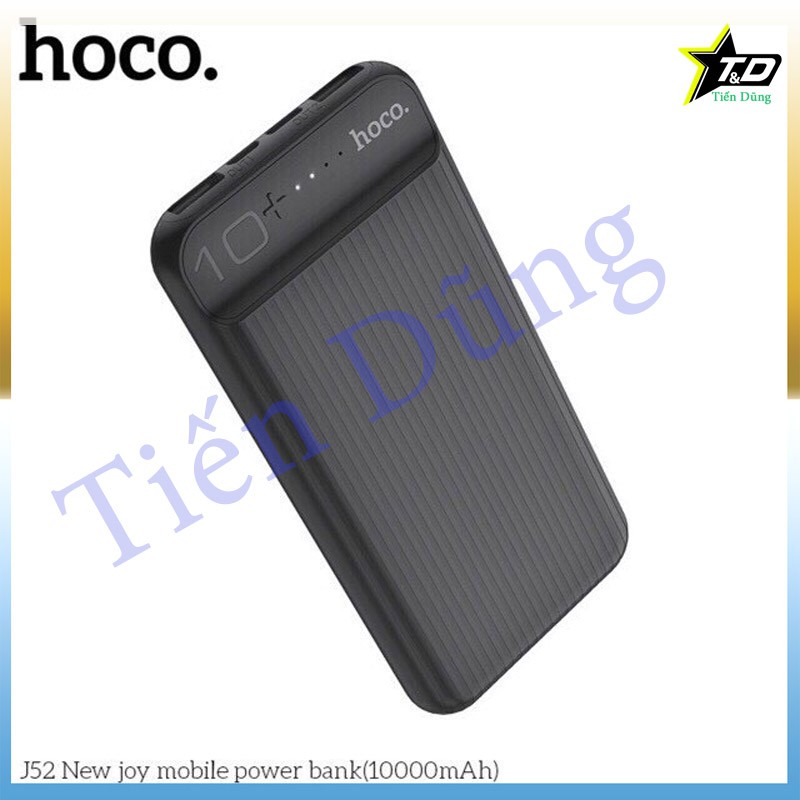 Pin sạc dự phòng Hoco J52 và J52A có 2 lựa chọn dòng 10.000mAh và 20.000mah có đèn led báo dung lượng pin và 2 cổng ra