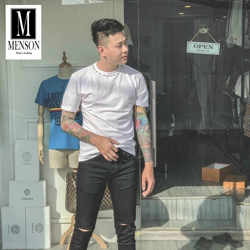 ⭐️SIÊU PHẨM⭐️Áo Phông Nam Cổ Tròn Đính Đá Chất Mát Mùa Hè - Áo Thun Nam cotton co giãn thoáng mát MENSON M6201 | BigBuy360 - bigbuy360.vn