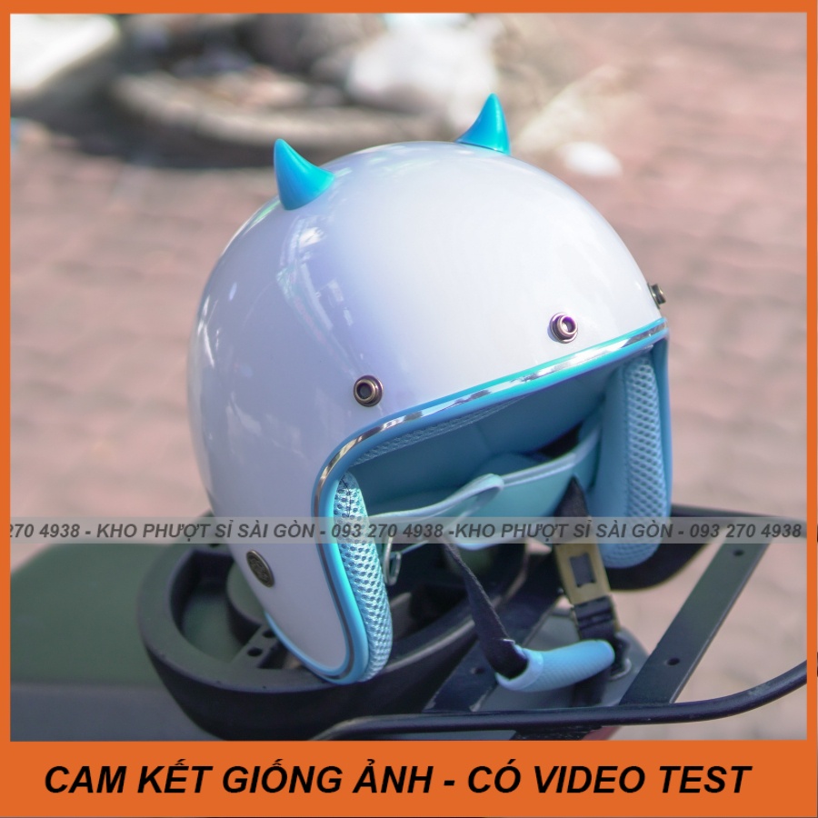 Nón bảo hiểm 3/4 phượt cho nữ siêu cute kèm sừng nhựa mini gắn mũ siêu cute đi phượt