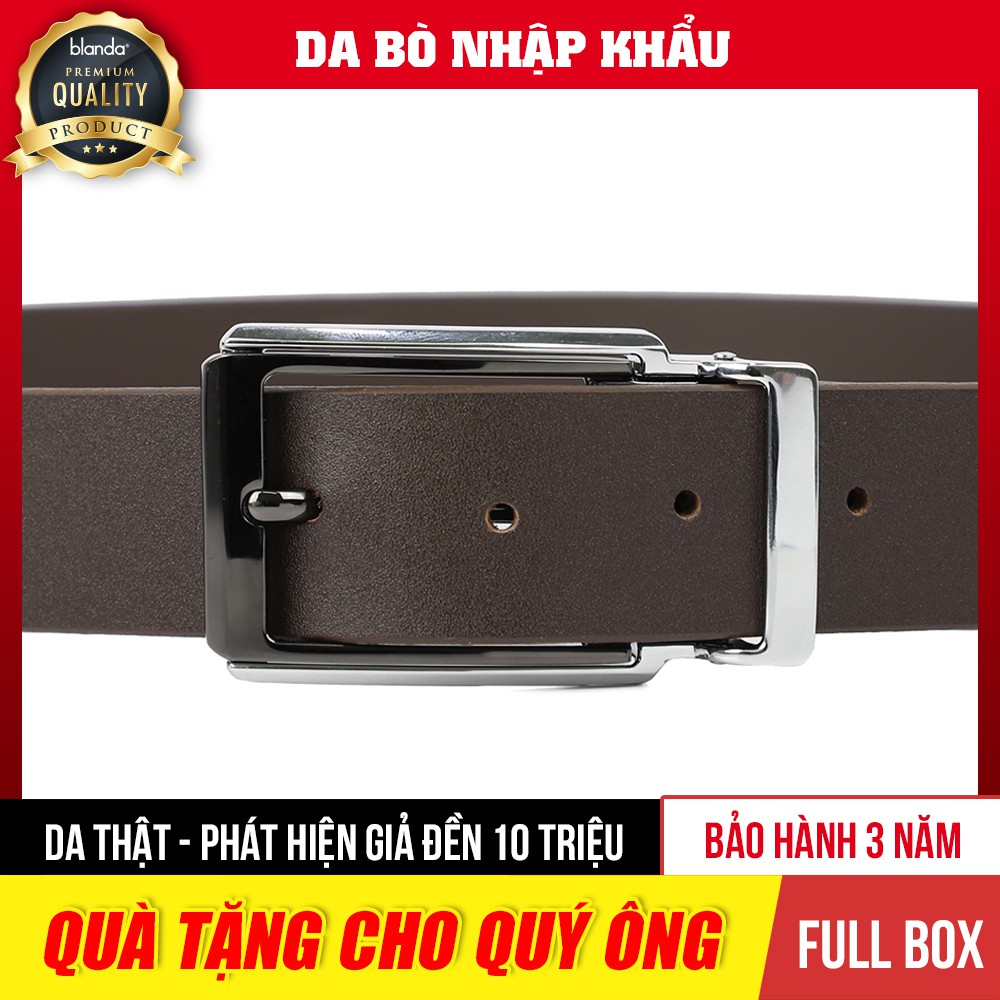 [FULL BOX] Thắt lưng nam da bò Nappa 1 lớp, đầu khóa kim, chất liệu hợp kim màu trắng phối blazer 7TLBH21