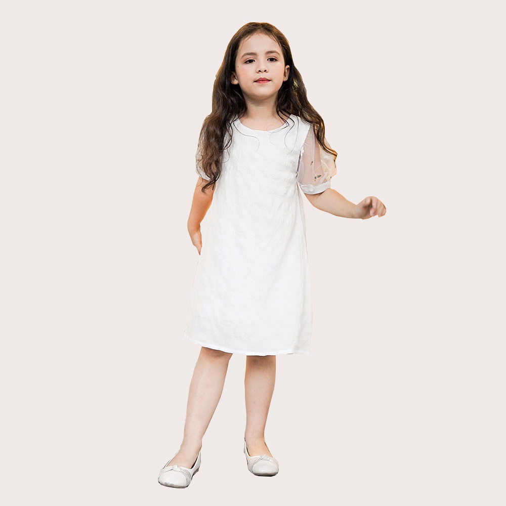 Váy bé gái ngắn tay RABITY  x ELLE Kids- designed in Paris tay voan phối hoa 80021