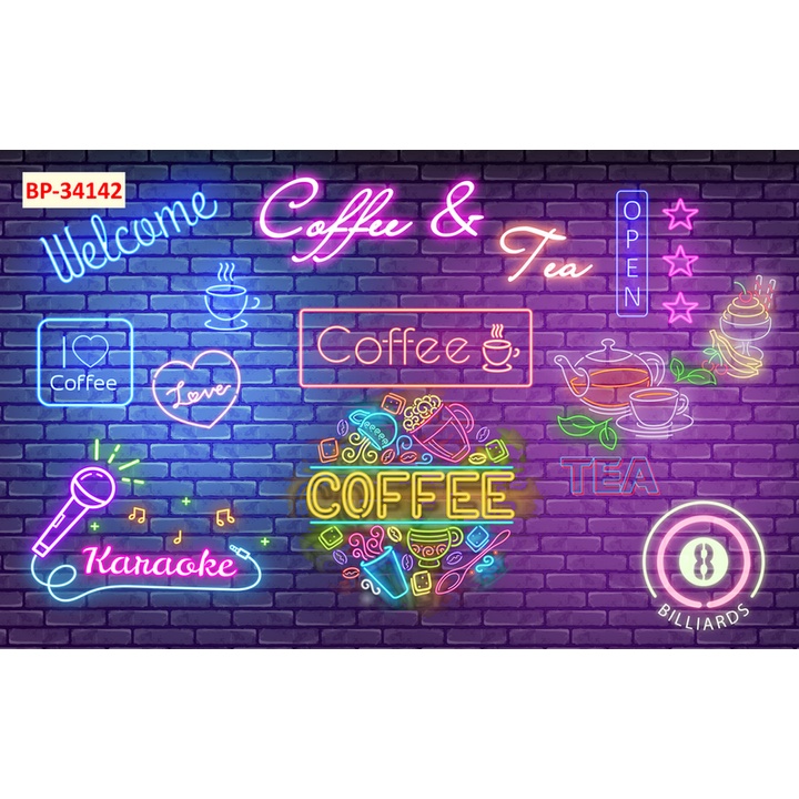 Tranh dán tường Quán Cafe, Trà Sữa, Trang Trí Cửa Hàng 3D Miễn Phí chèn tên riêng Quán, chèn chữ và logo theo yêu cầu