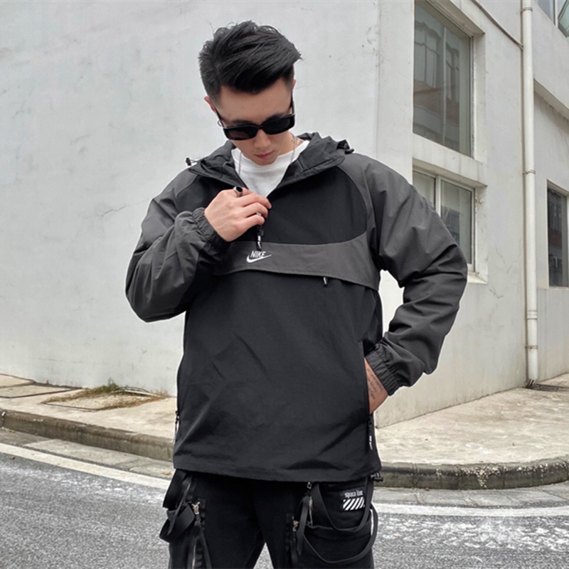 Áo Khoác Thể Thao Nike 100% Chống Thấm Nước Có Mũ Trùm Đầu Phối Khóa Kéo Phong Cách Retro Cho Nam BV5386-873