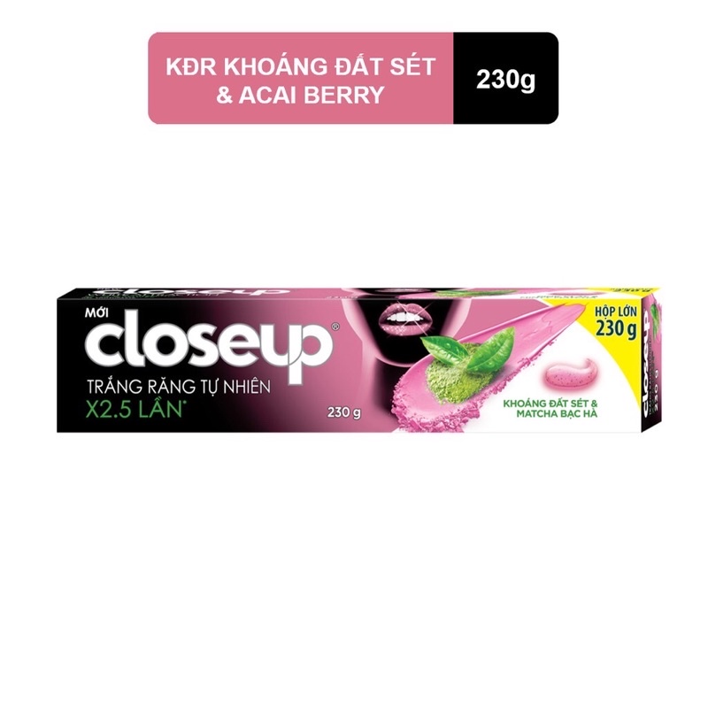 [CLOSEUP] Kem đánh răng dạng Gel Close up Trắng Răng Tự Nhiên Khoáng Đất Sét &amp; Matcha Bạc Hà/Acai Berry 230gr