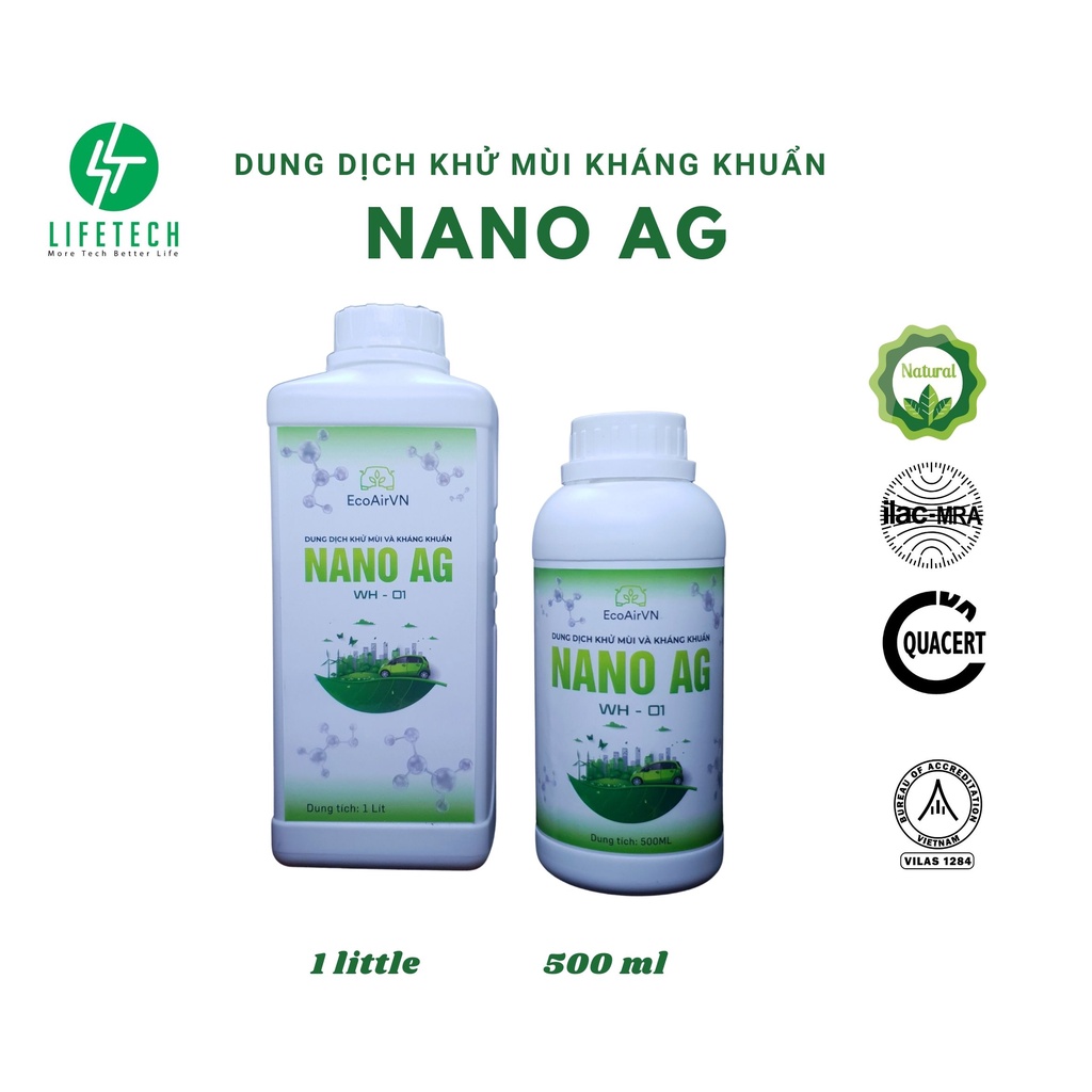 Dung Dịch khử mùi diệt khuẩn Nano Bạc, khử mùi nhà ở,ô tô tinh dầu khử khuẩn nano bạc  EcoAirVN LifetechStore