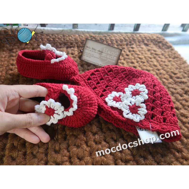 Giày nón len handmade cho bé gái 0-12 tháng