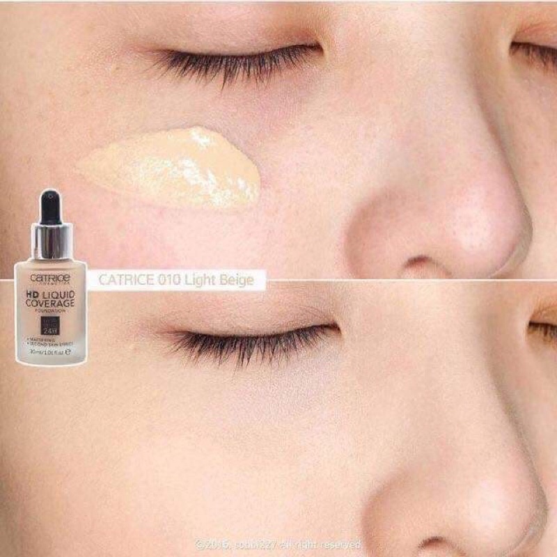 Kem nền kiềm dầu Catrice HD 24H Liquid Coverage Foundation che phủ