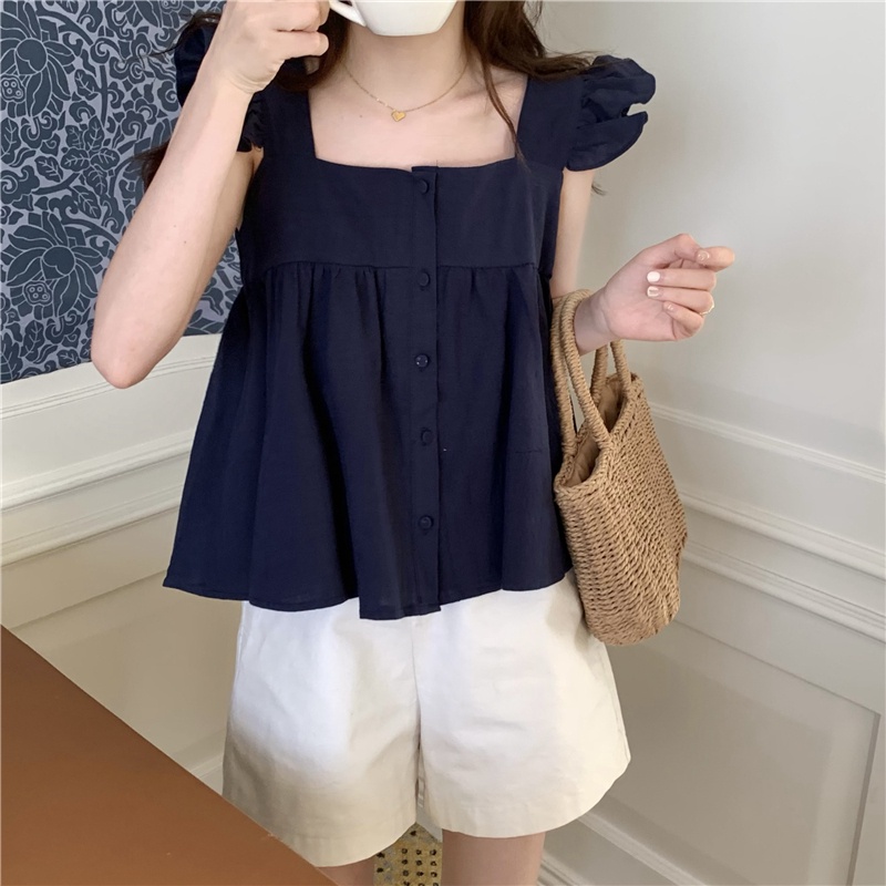 Áo Sát Nách Cổ Vuông Cài Nút Ngọt Ngào Phong Cách Mới 52247