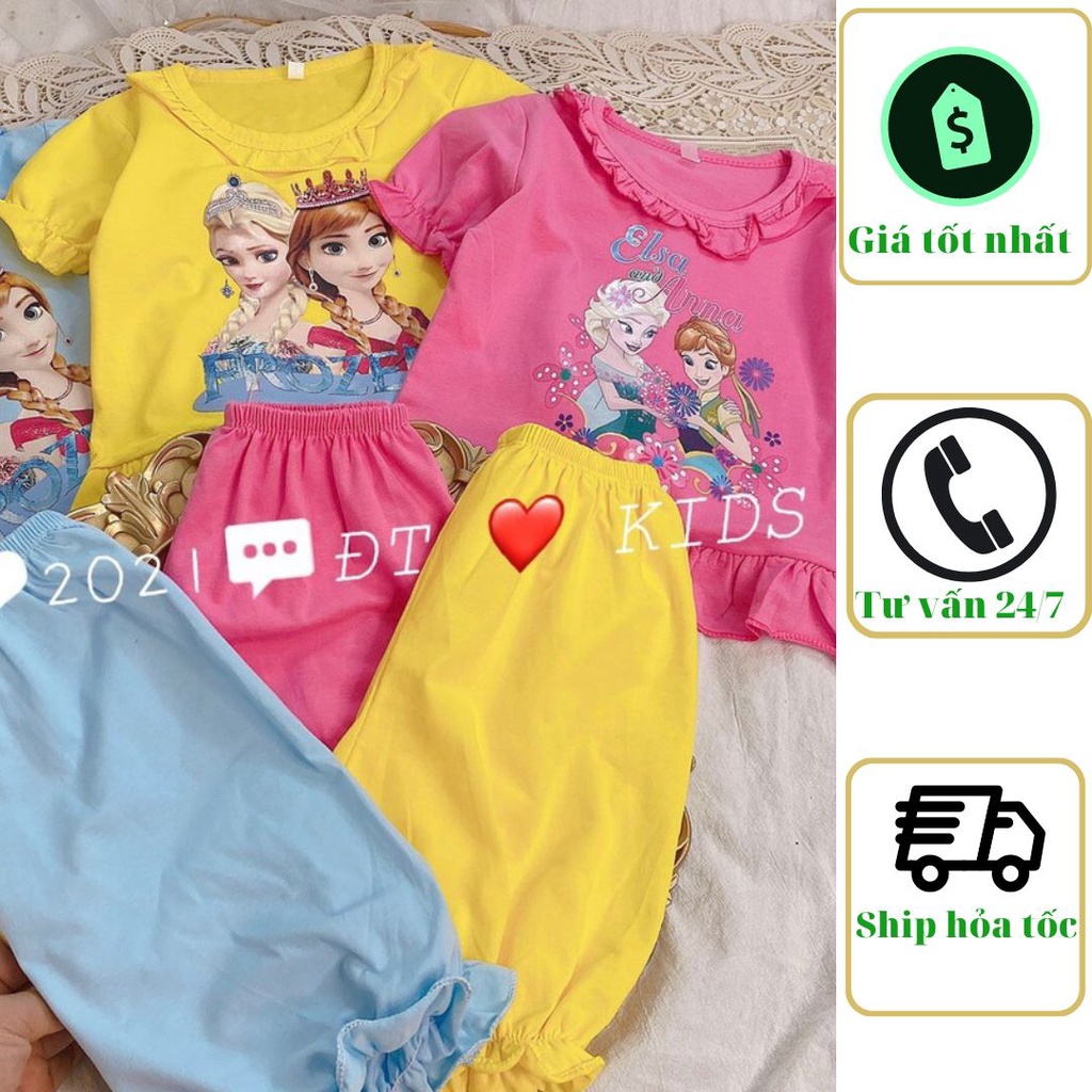 Bộ cộc tay in hình công chúa Elsa chất cotton thoáng mát mới nhất cho bé 8-22kg (QATE)