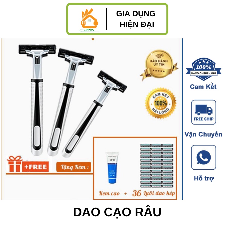 Dao Cạo Râu ⚡️ Tặng Kem Cạo⚡️ Tặng Kèm 36 Lưỡi Dạo Kép Siêu Bén, Cạo Siêu Sạch, Siêu Êm