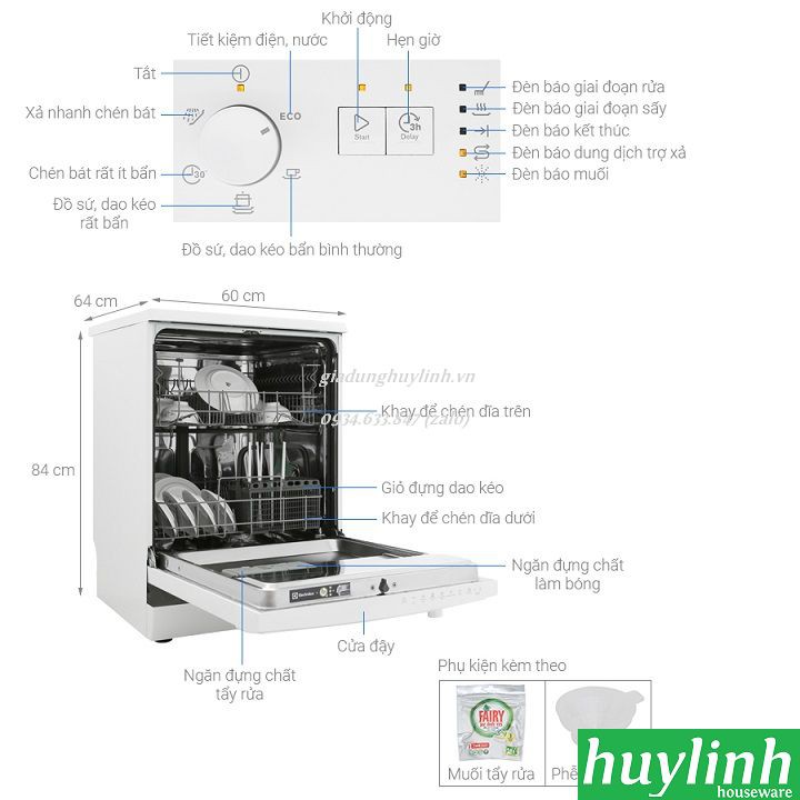 Máy rửa chén Electrolux ESF5206LOW - 13 bộ - 1950W