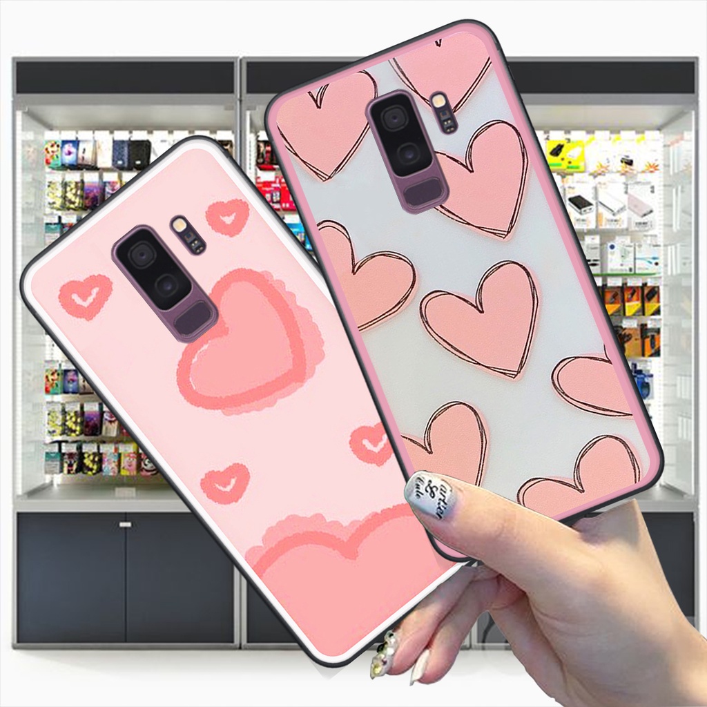 Ốp Samsung S9 / S9 Plus / S9+ bộ hình caro trái tim đen trắng hồng bong bóng dễ thương