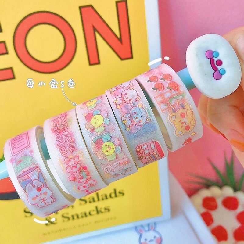 Set 5 cuộn băng dính washi tape ánh nhũ