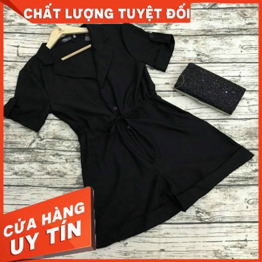 [FREESHIP] Jumpsuit Ngắn Màu Đen Cổ Vest, Thiết Kế Thanh Lịch Cho Nữ