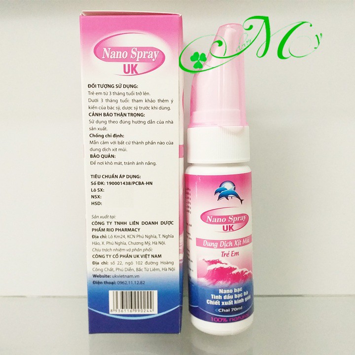 Xịt rửa mũi Nano Spray UK Trẻ em - Chứa nano bạc - Bảo vệ mũi, phòng ngừa viêm mũi