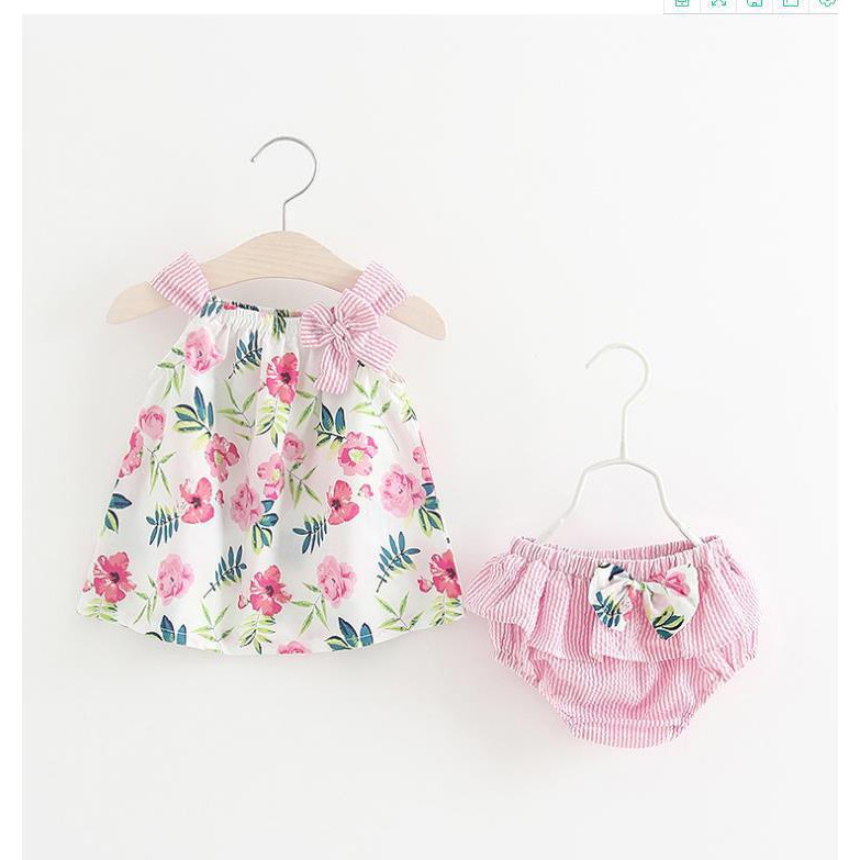 Bộ Áo Váy Hai Dây Thời Trang Dễ Thương Cho Bé Gái 0617