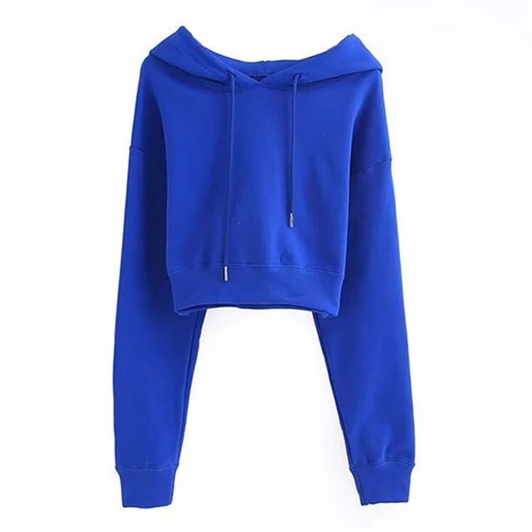 Áo thun croptop dài tay có mũ phối trơn TTS0061