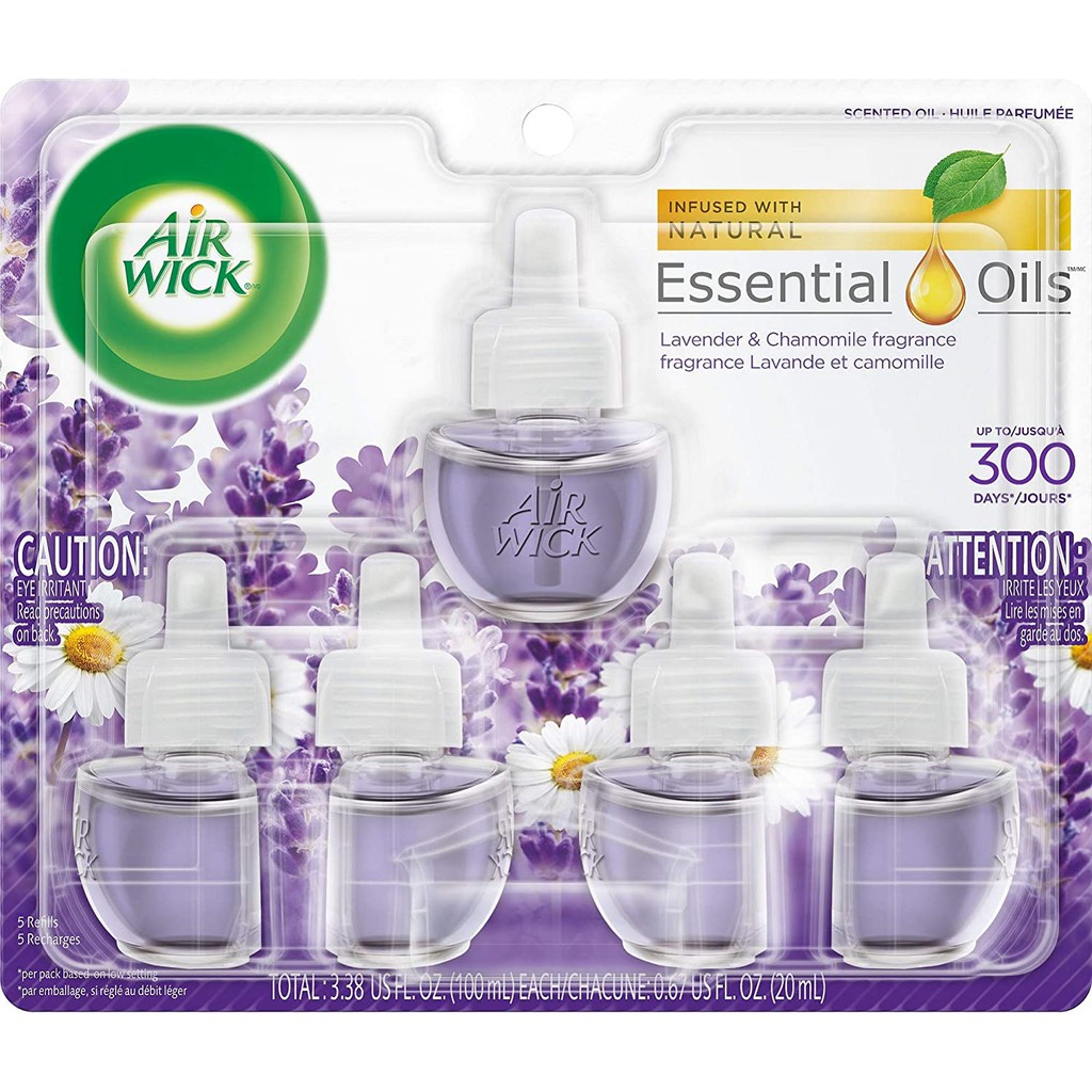 Bộ 5 chai tinh dầu thơm phòng Air Wick Scented Oil Air Freshener Lavender &amp; Chamomile 5x20ml (Mỹ)