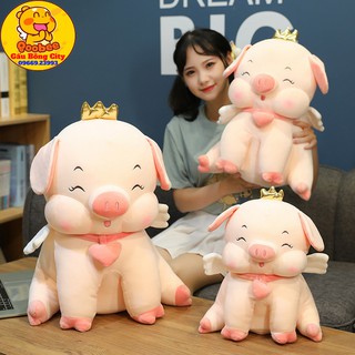 Gấu Bông Heo Lợn Ngồi Vương Miện Cổ Đeo Tim