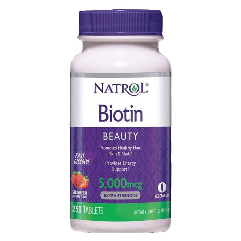 Viên ngậm Biotin 5000mcg hương dâu hãng Natrol Mỹ